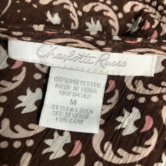 Charlotte Russe Top Womens Size Medium Brown Pink Sheer VNeck Boho Peasant Shirt - Picture 5 of 6